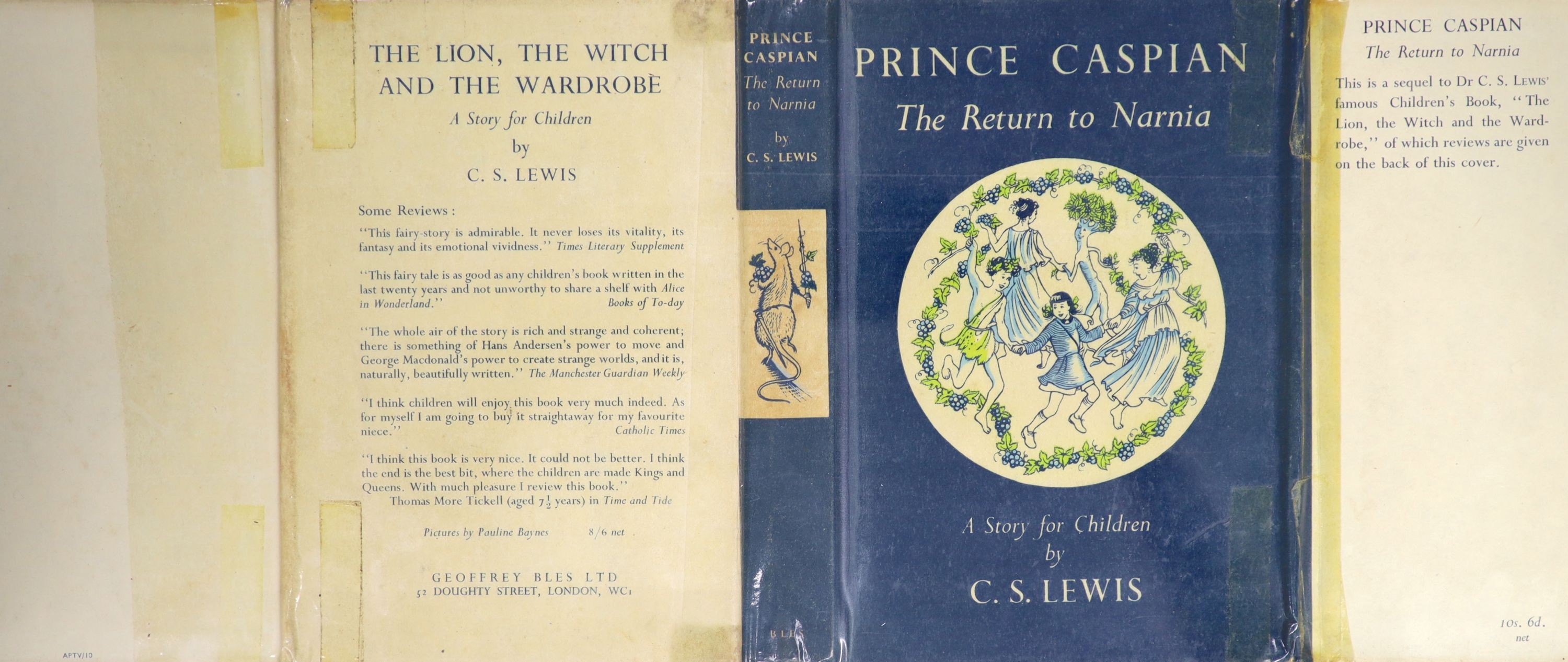 Lewis, Clive Staples - Prince Caspian. The Return to Narnia, 1st edition, 8vo, illustrated by Pauline Baynes, including a coloured frontis, original cloth, in unclipped d/j, Geoffrey Bles, London, 1951